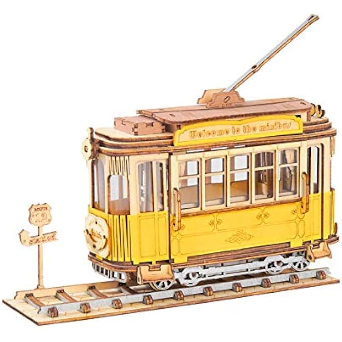 3D WOODEN PUZZLE DIY RETRO MODEL CAR WOODEN MODEL KITS FOR ADULTS TO BUILD, CONSTRUCTION SET, TRAM CAR - Image 1